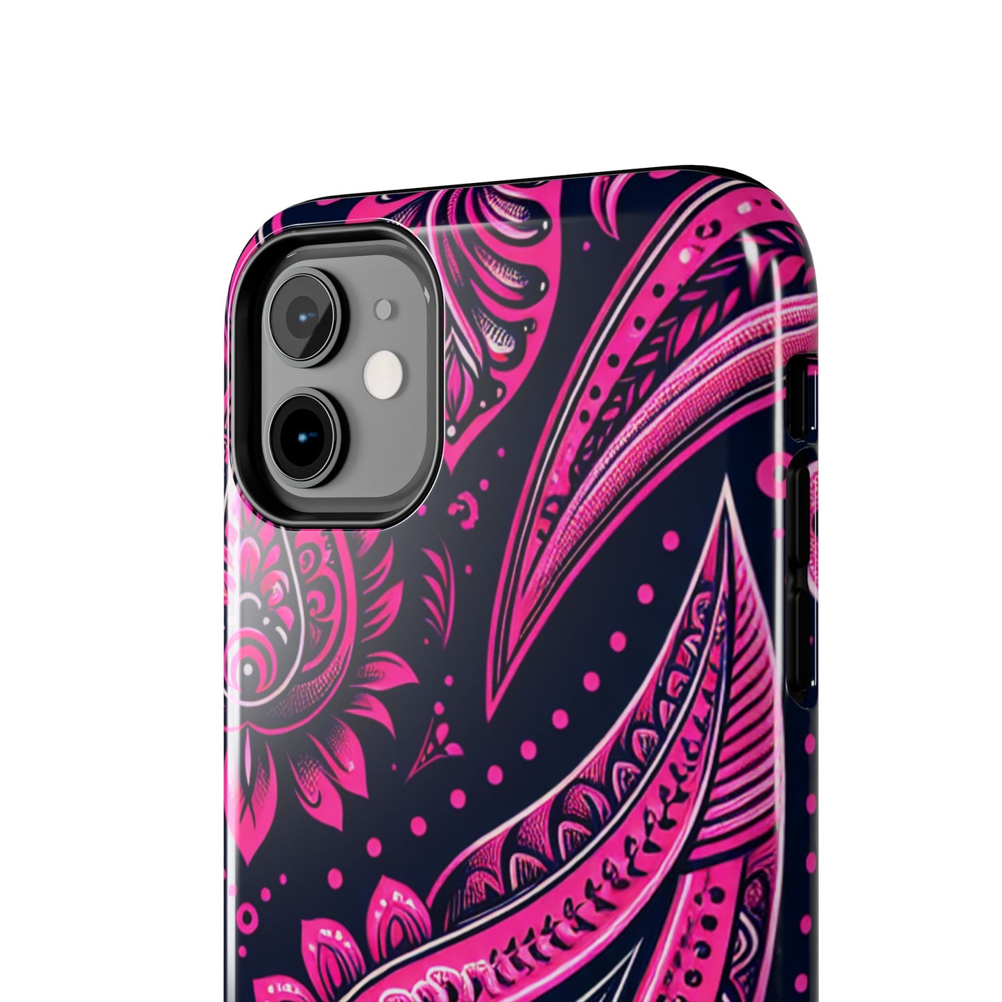 Phone Case - Vibrant Hot Pink Paisley with Black Background