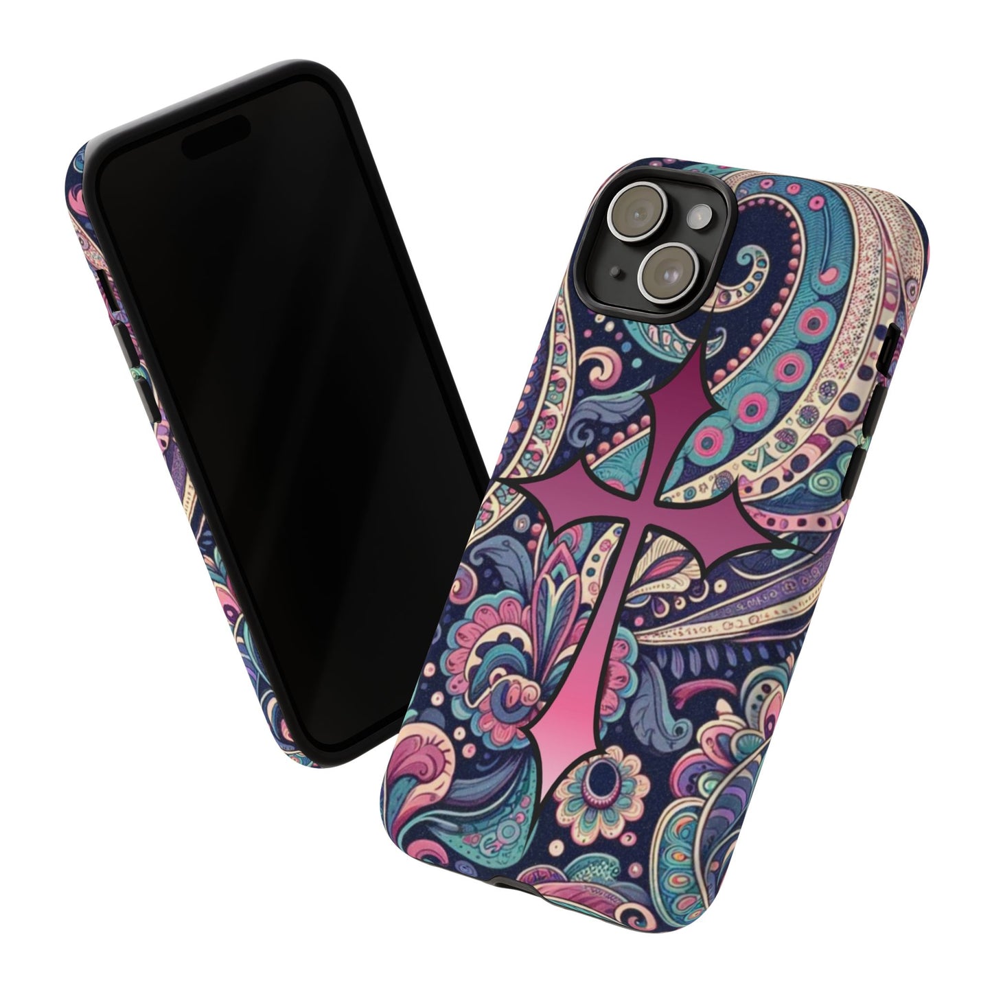 Colorful Cross Phone Case, Tough Phone Cover, Bohemian Style, Unique Gift for Her, Spiritual Design, Easter Accessories