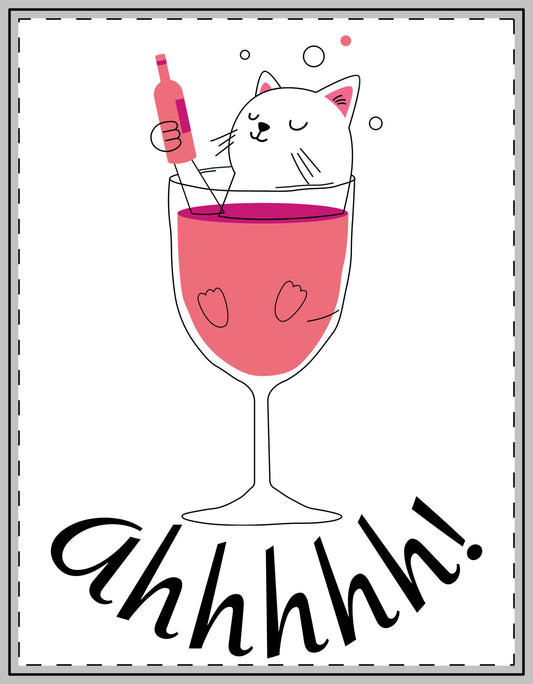 Magnet - Cat in Wine Glass with Bubbles