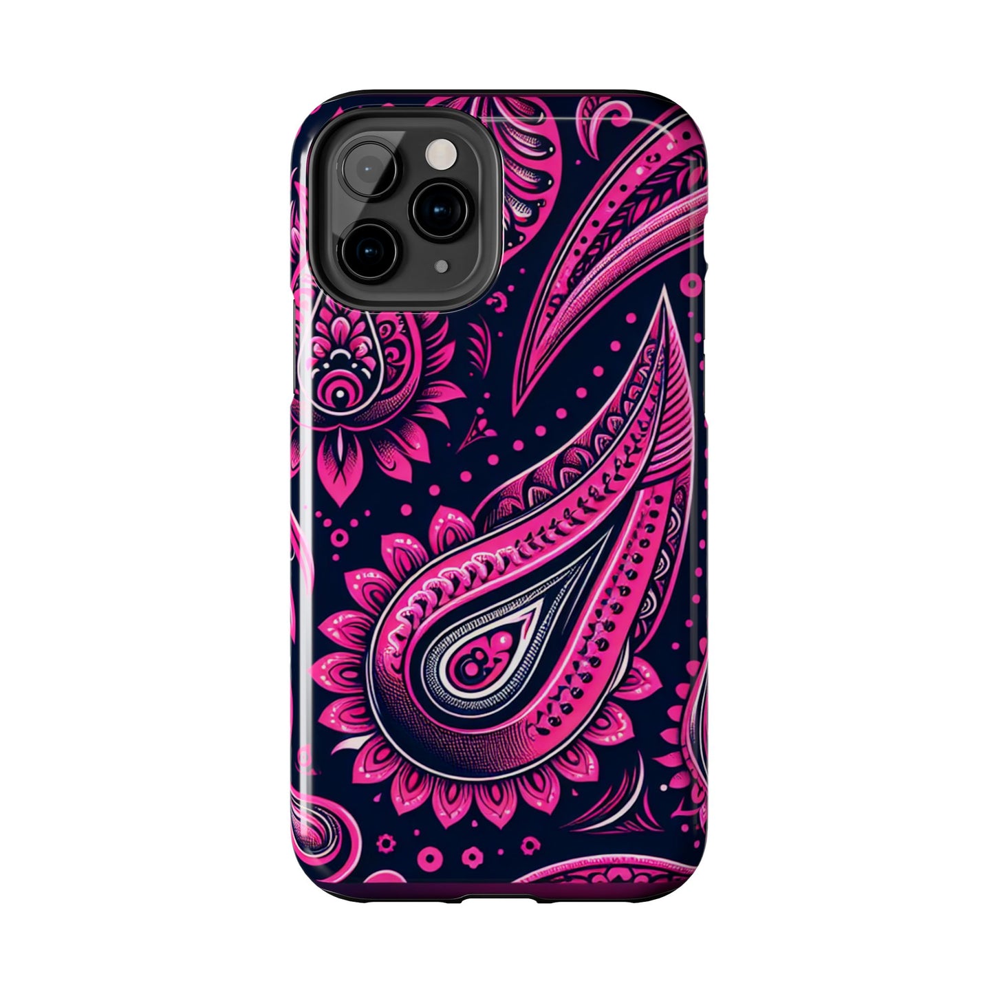 Phone Case - Vibrant Hot Pink Paisley with Black Background