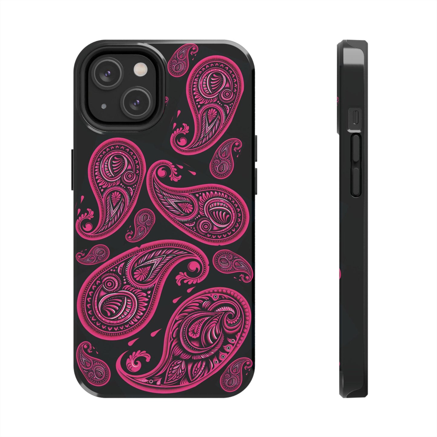 Hot Pink Paisley on black Phone Case