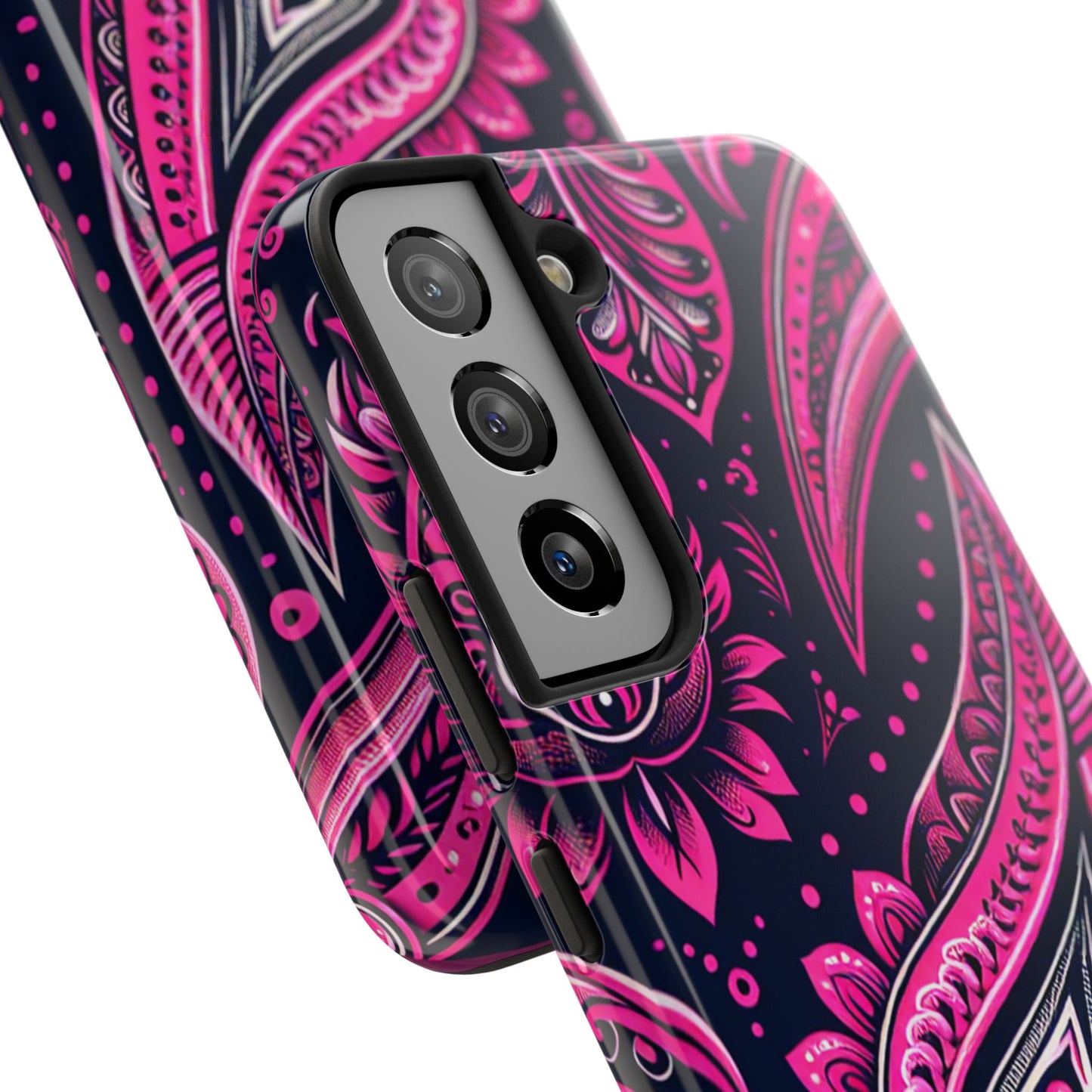 Phone Case - Vibrant Hot Pink Paisley with Black Background