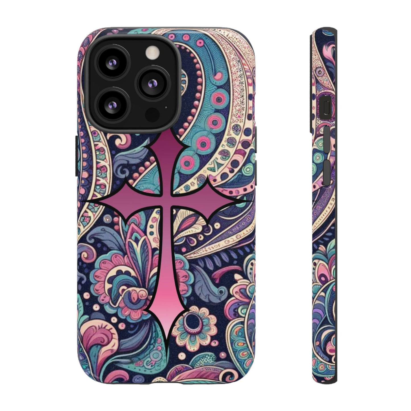 Colorful Cross Phone Case, Tough Phone Cover, Bohemian Style, Unique Gift for Her, Spiritual Design, Easter Accessories