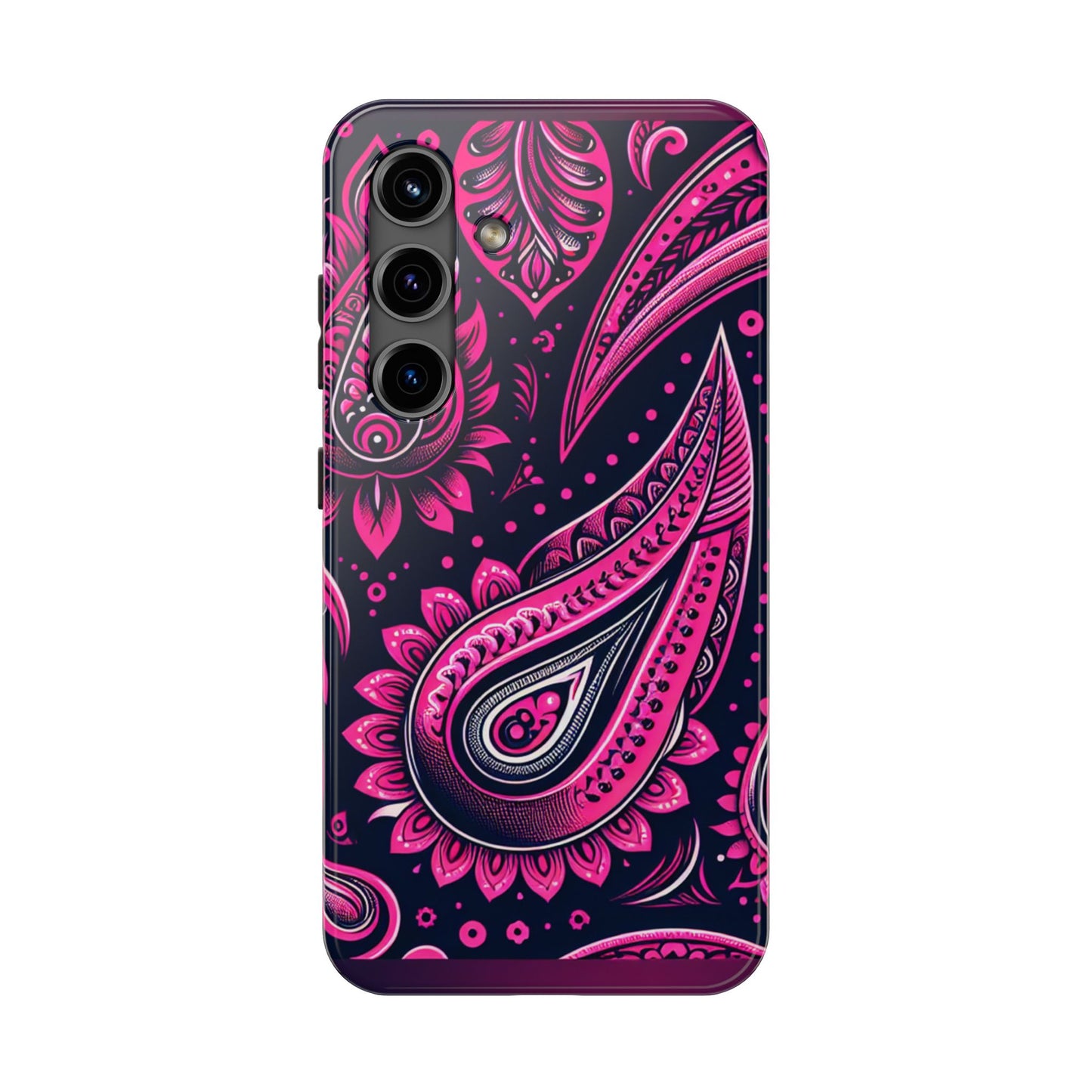 Phone Case - Vibrant Hot Pink Paisley with Black Background