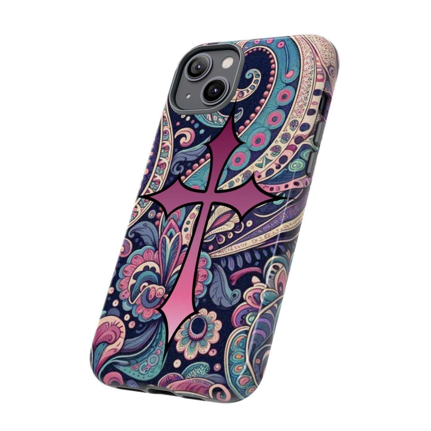 Colorful Cross Phone Case, Tough Phone Cover, Bohemian Style, Unique Gift for Her, Spiritual Design, Easter Accessories
