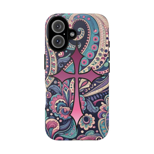 Colorful Cross Phone Case, Tough Phone Cover, Bohemian Style, Unique Gift for Her, Spiritual Design, Easter Accessories