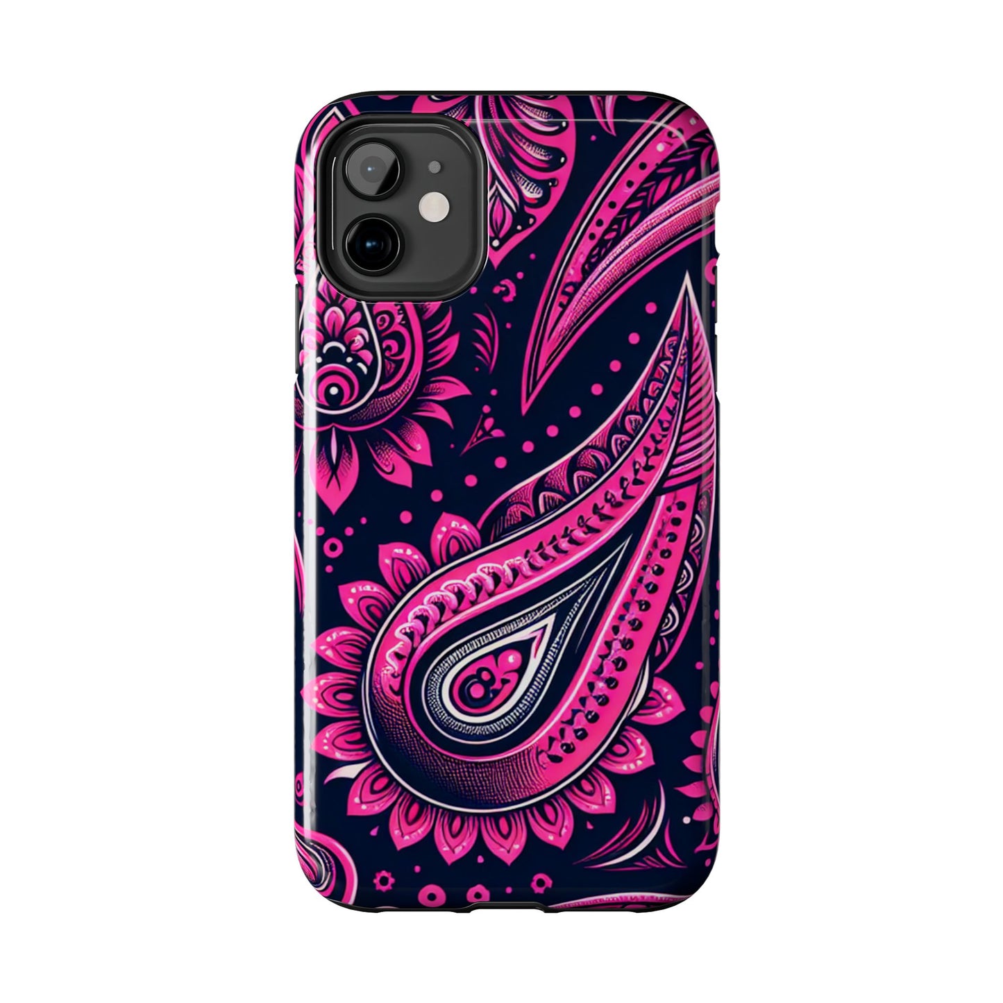 Phone Case - Vibrant Hot Pink Paisley with Black Background