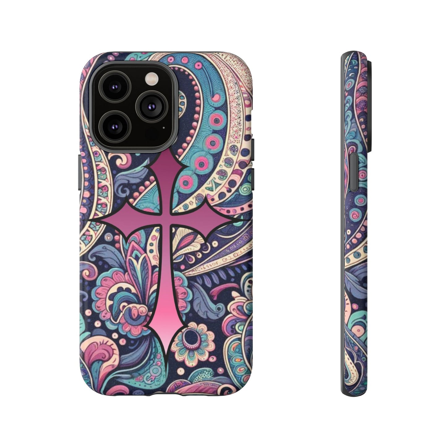 Colorful Cross Phone Case, Tough Phone Cover, Bohemian Style, Unique Gift for Her, Spiritual Design, Easter Accessories