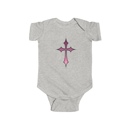 Baby Bodysuit - Pink Cross Infant Fine Jersey Bodysuit for Newborn, Religious Baptism Gift and Faithful Baby Shower Present