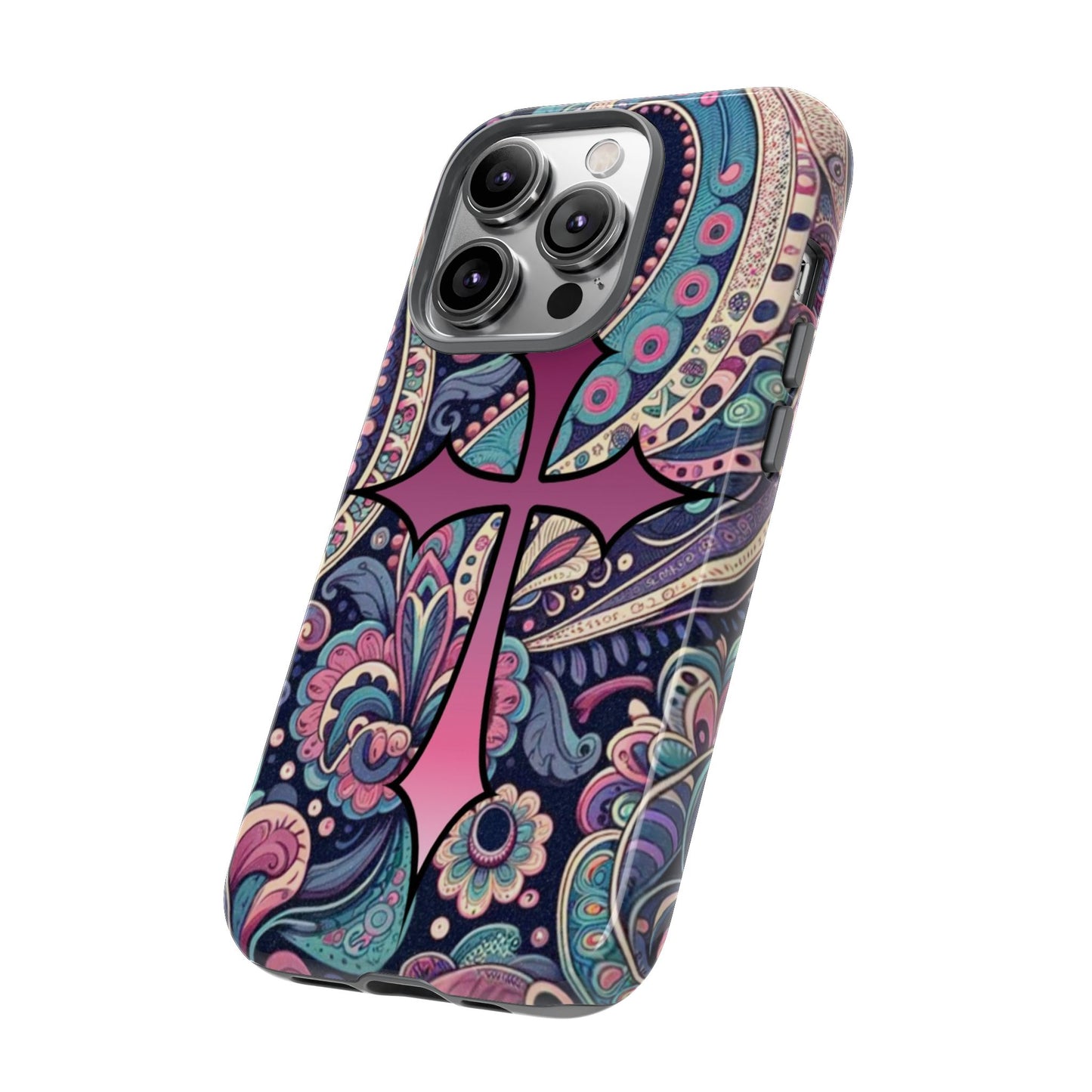 Colorful Cross Phone Case, Tough Phone Cover, Bohemian Style, Unique Gift for Her, Spiritual Design, Easter Accessories