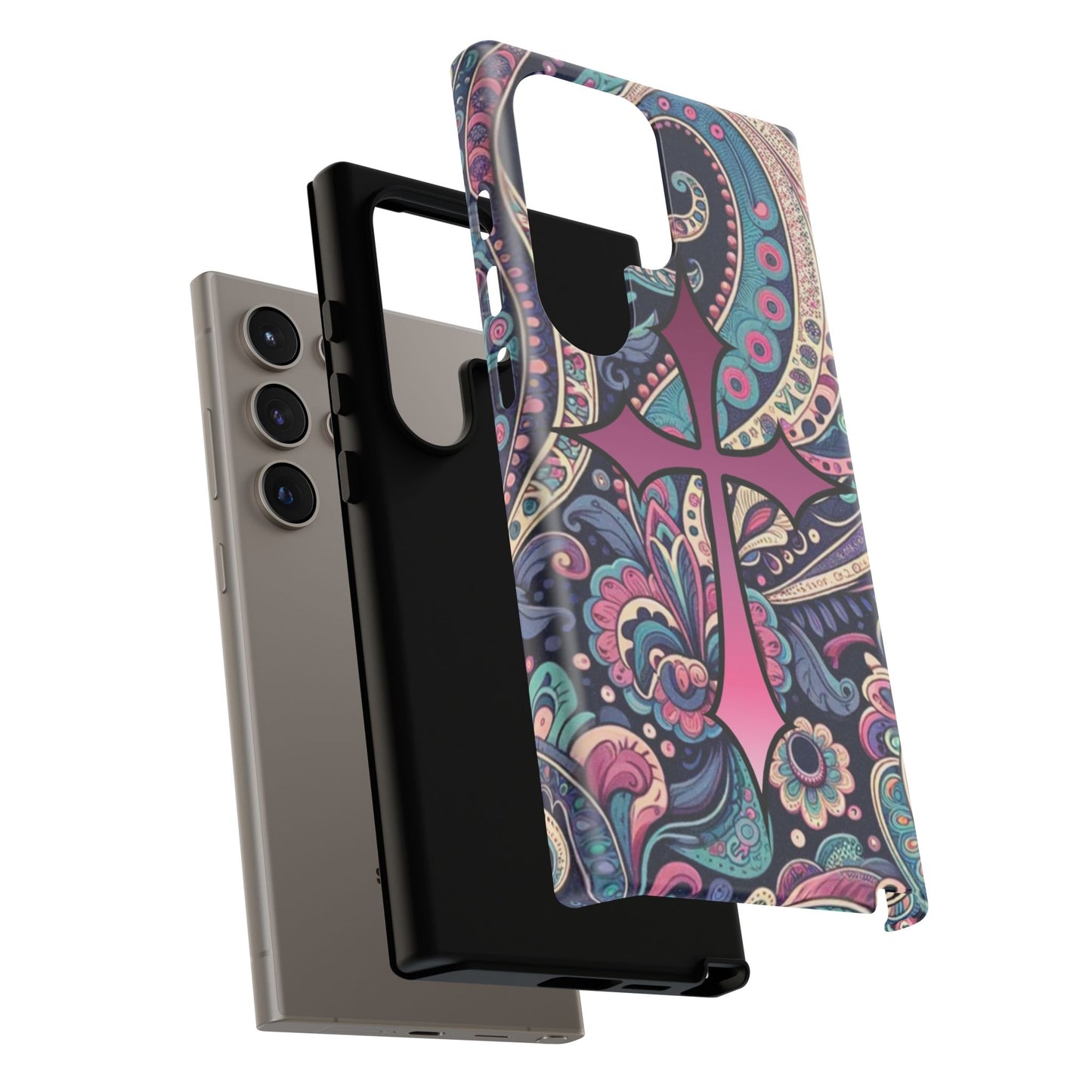 Colorful Cross Phone Case, Tough Phone Cover, Bohemian Style, Unique Gift for Her, Spiritual Design, Easter Accessories