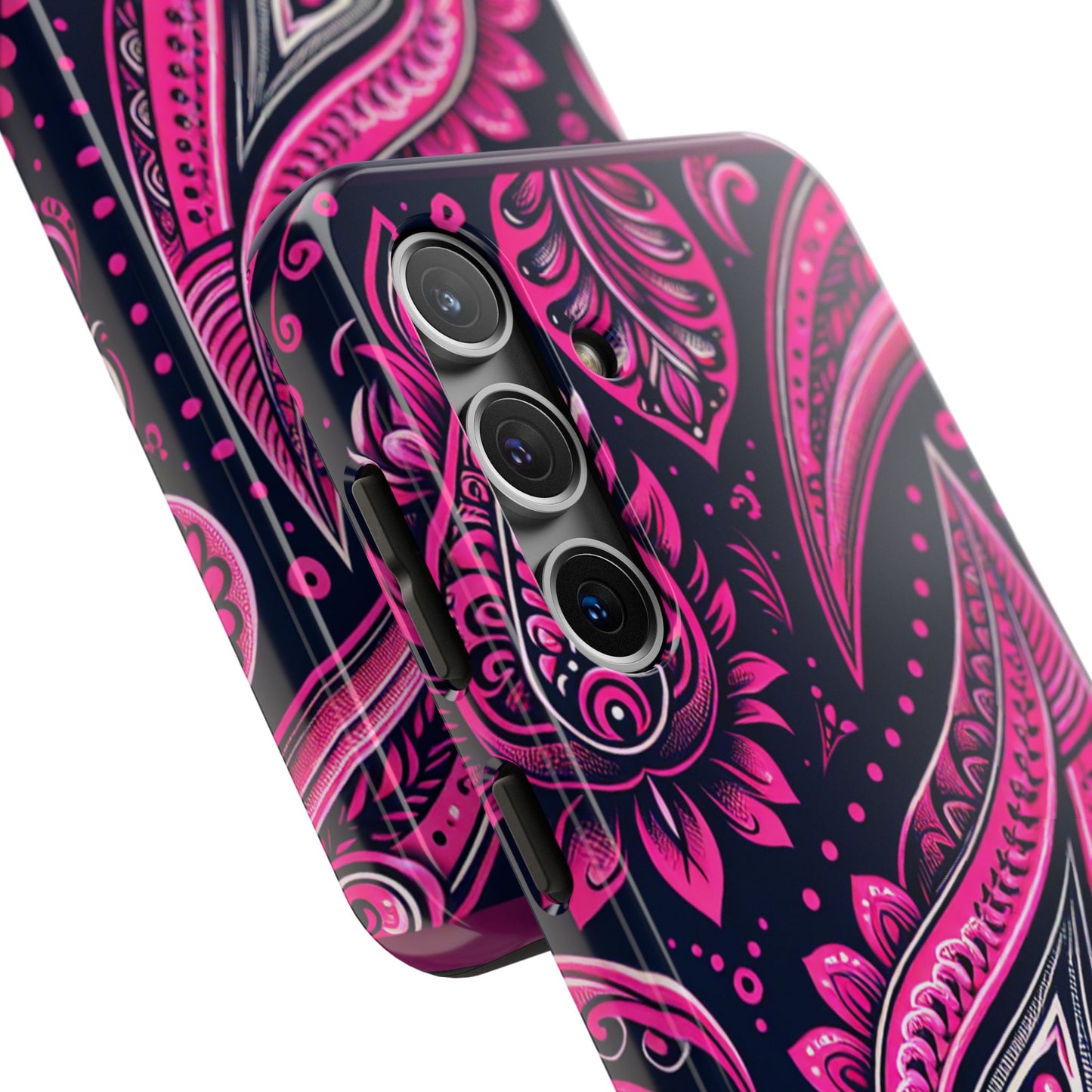 Phone Case - Vibrant Hot Pink Paisley with Black Background