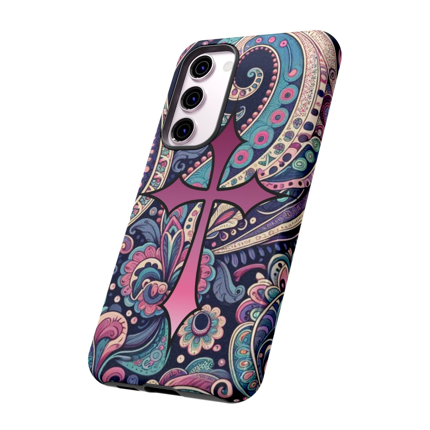 Colorful Cross Phone Case, Tough Phone Cover, Bohemian Style, Unique Gift for Her, Spiritual Design, Easter Accessories