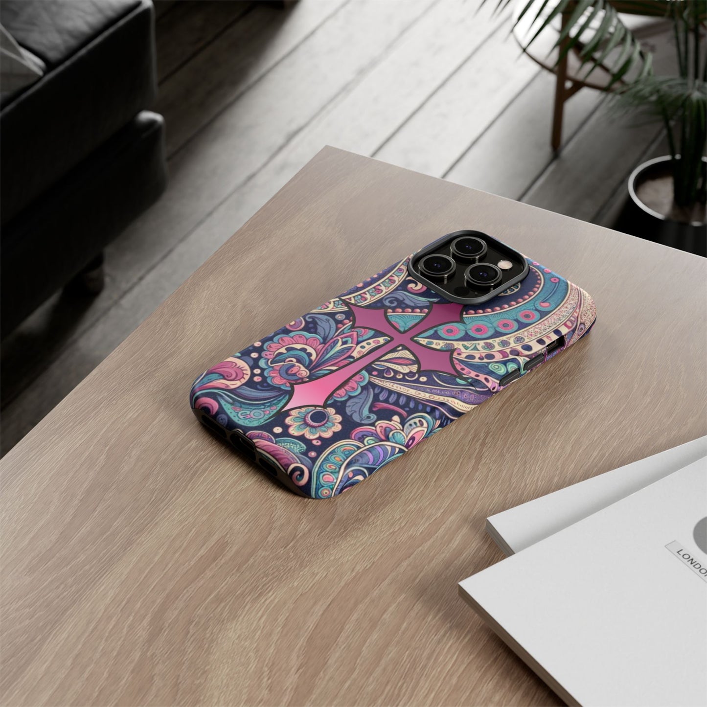 Colorful Cross Phone Case, Tough Phone Cover, Bohemian Style, Unique Gift for Her, Spiritual Design, Easter Accessories