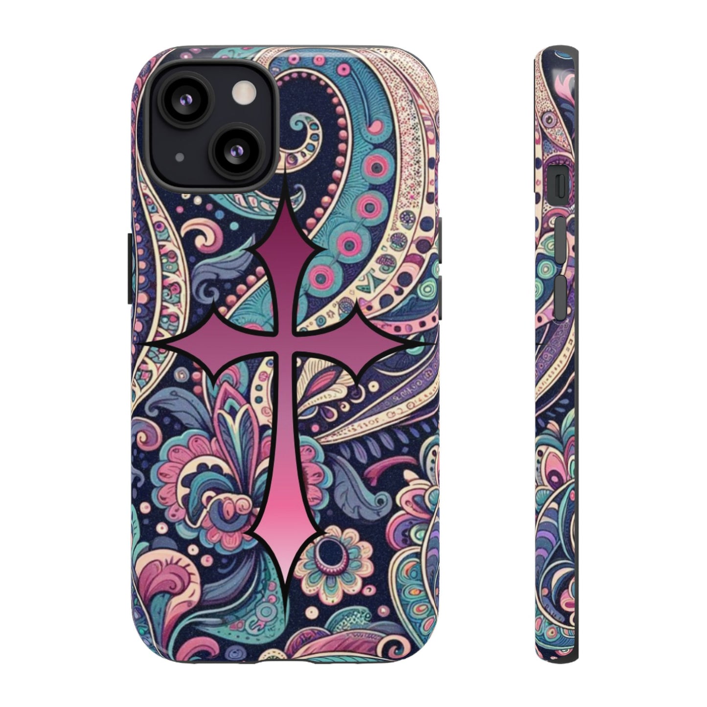Colorful Cross Phone Case, Tough Phone Cover, Bohemian Style, Unique Gift for Her, Spiritual Design, Easter Accessories