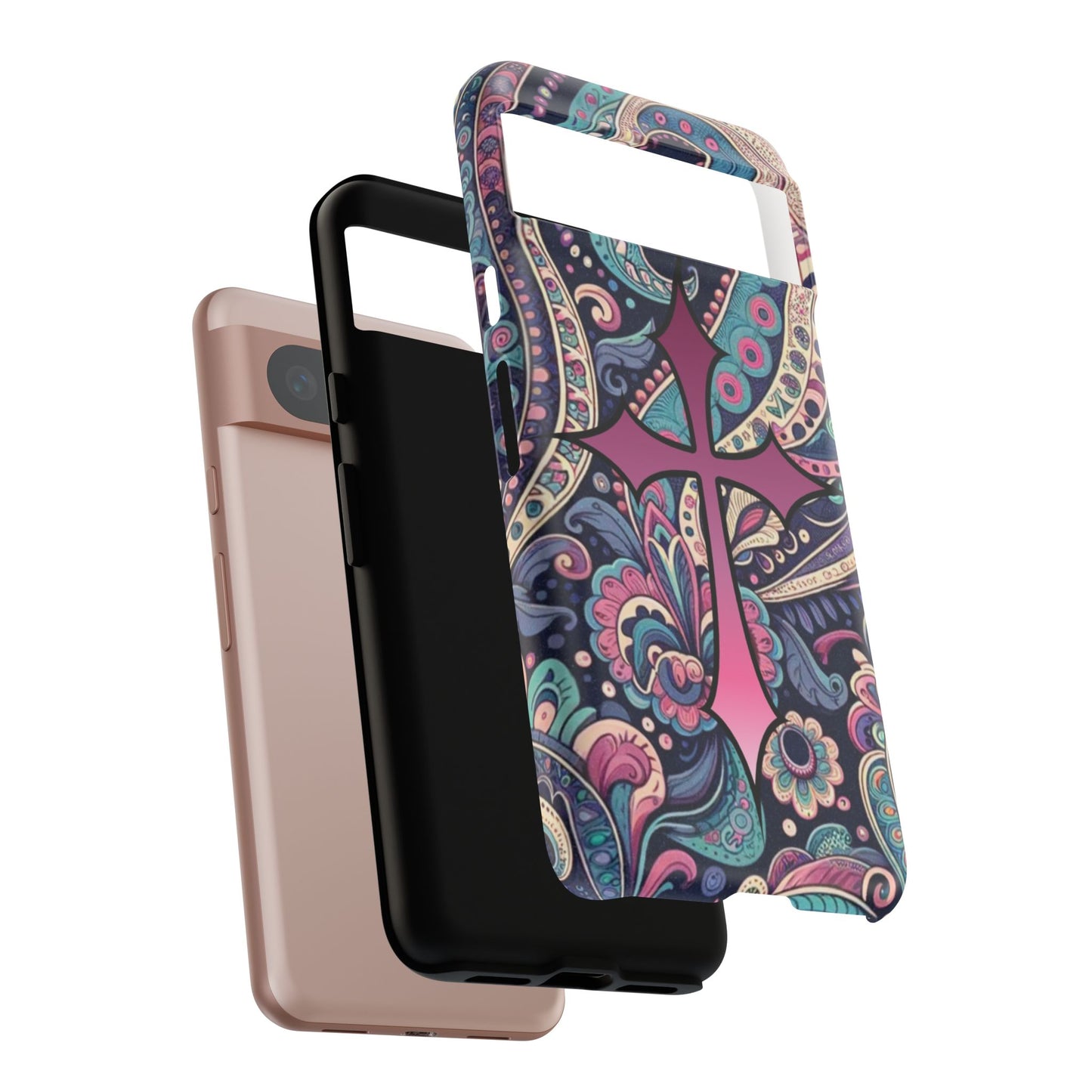 Colorful Cross Phone Case, Tough Phone Cover, Bohemian Style, Unique Gift for Her, Spiritual Design, Easter Accessories