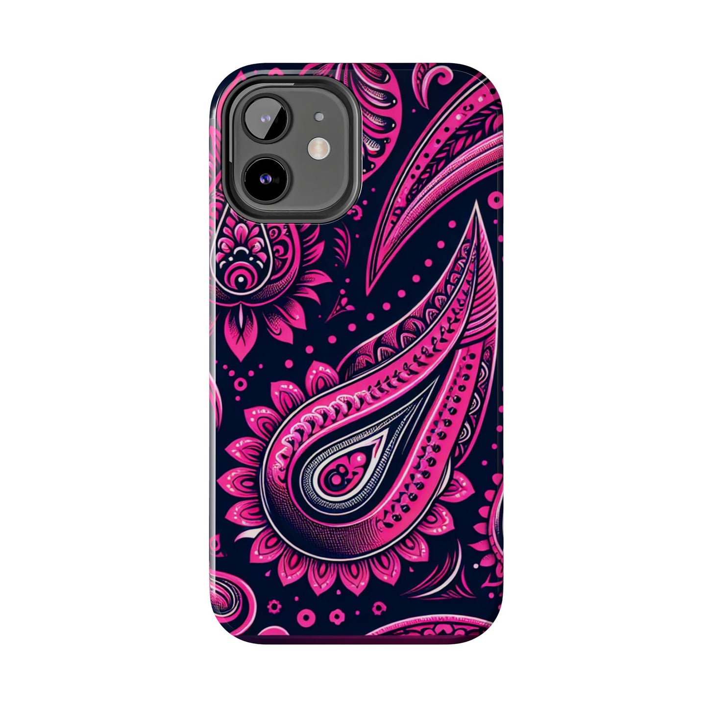 Phone Case - Vibrant Hot Pink Paisley with Black Background