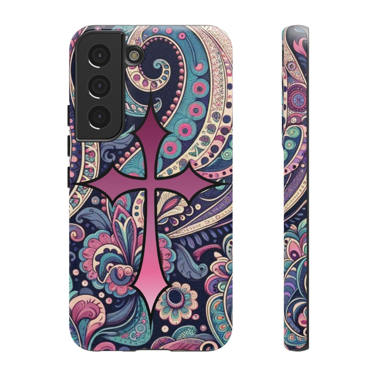 Colorful Cross Phone Case, Tough Phone Cover, Bohemian Style, Unique Gift for Her, Spiritual Design, Easter Accessories