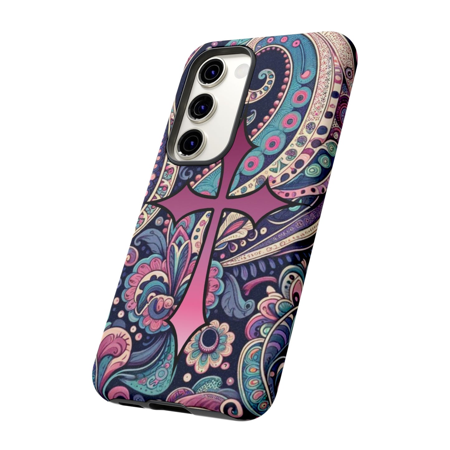 Colorful Cross Phone Case, Tough Phone Cover, Bohemian Style, Unique Gift for Her, Spiritual Design, Easter Accessories