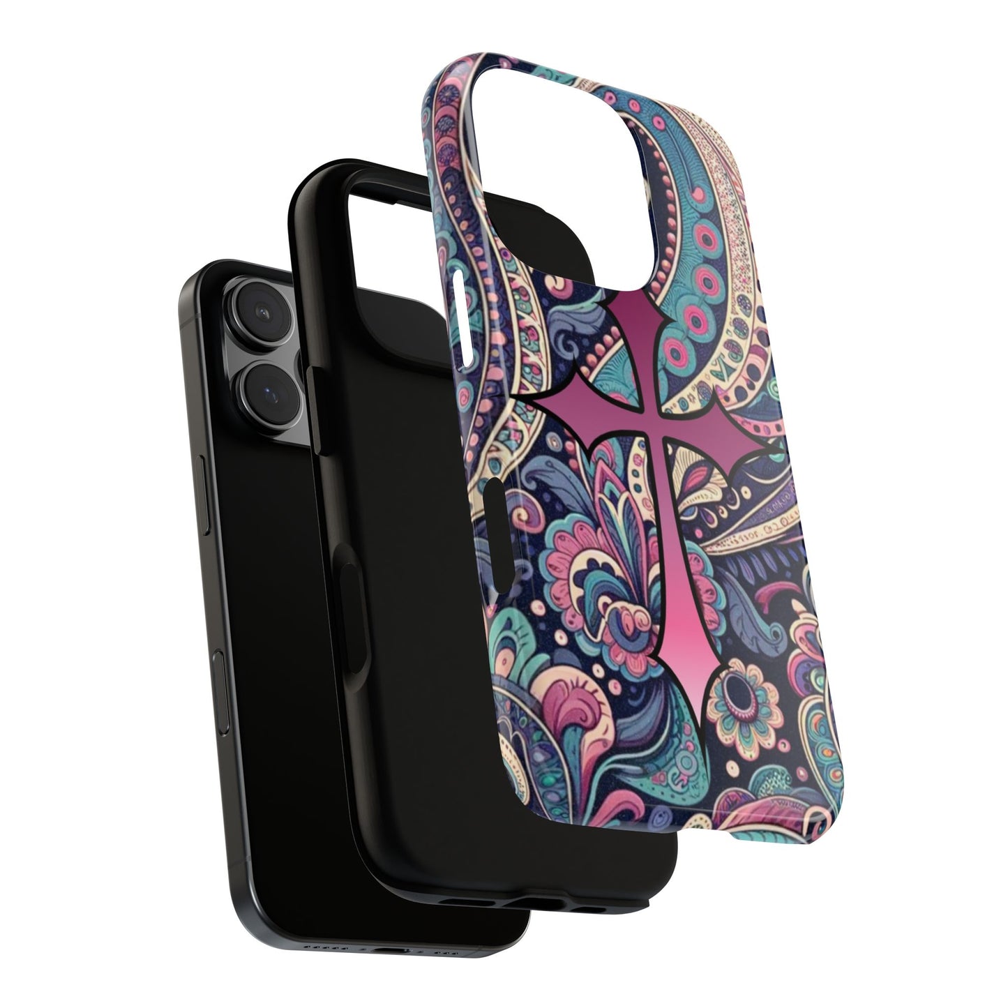 Colorful Cross Phone Case, Tough Phone Cover, Bohemian Style, Unique Gift for Her, Spiritual Design, Easter Accessories