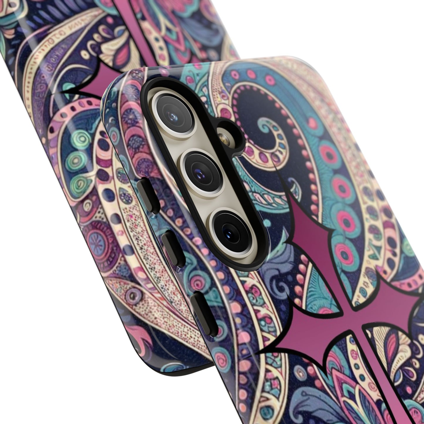Colorful Cross Phone Case, Tough Phone Cover, Bohemian Style, Unique Gift for Her, Spiritual Design, Easter Accessories