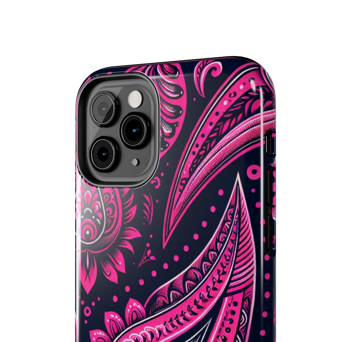 Phone Case - Vibrant Hot Pink Paisley with Black Background