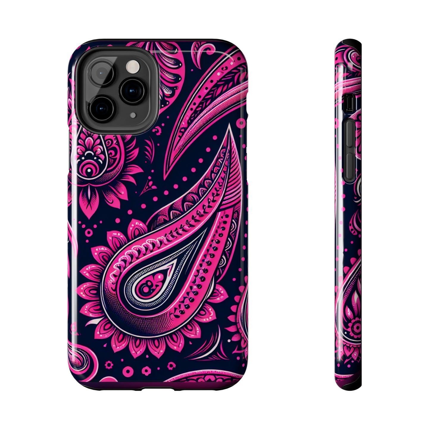 Phone Case - Vibrant Hot Pink Paisley with Black Background