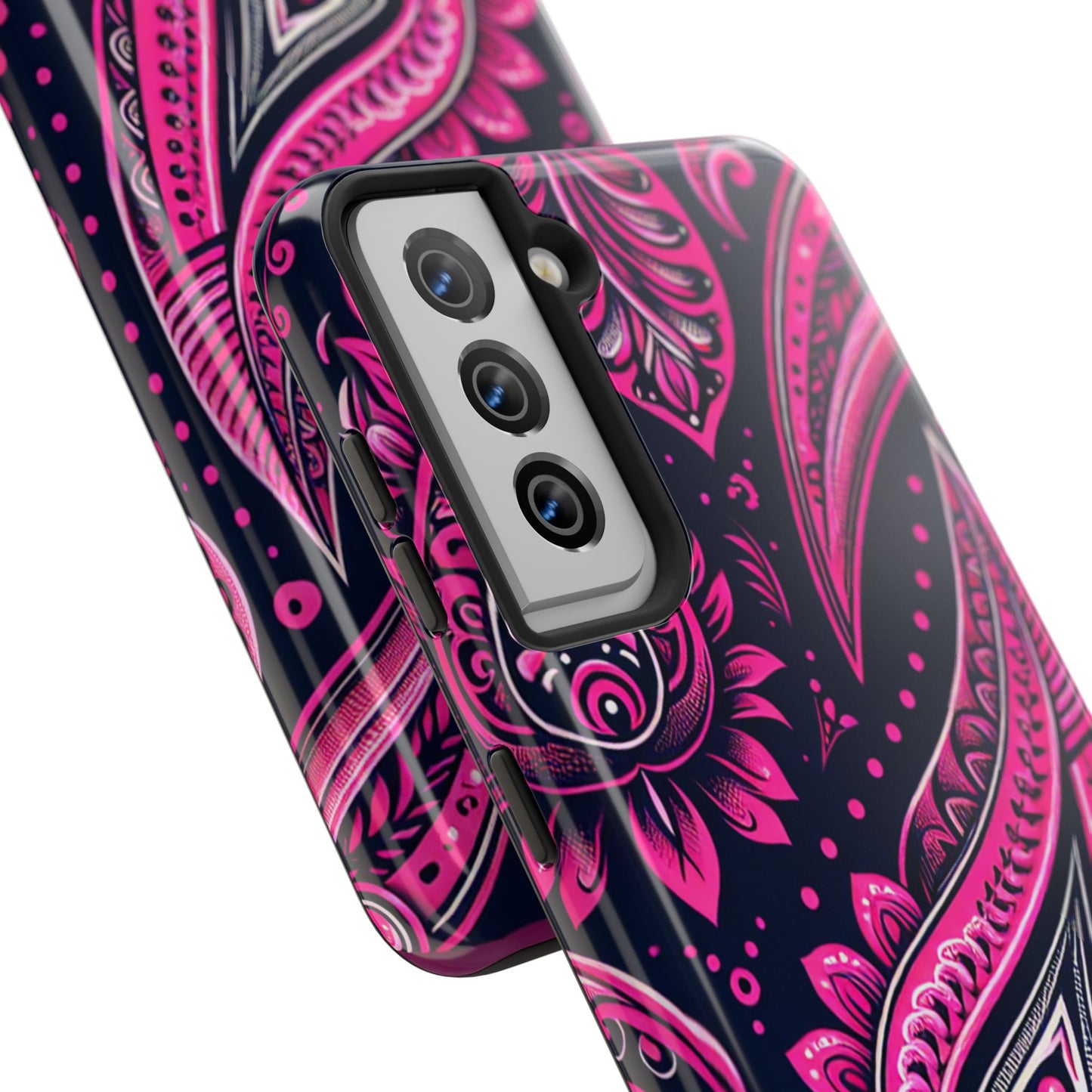 Phone Case - Vibrant Hot Pink Paisley with Black Background