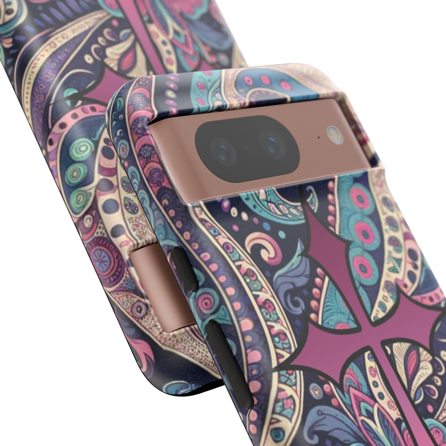 Colorful Cross Phone Case, Tough Phone Cover, Bohemian Style, Unique Gift for Her, Spiritual Design, Easter Accessories