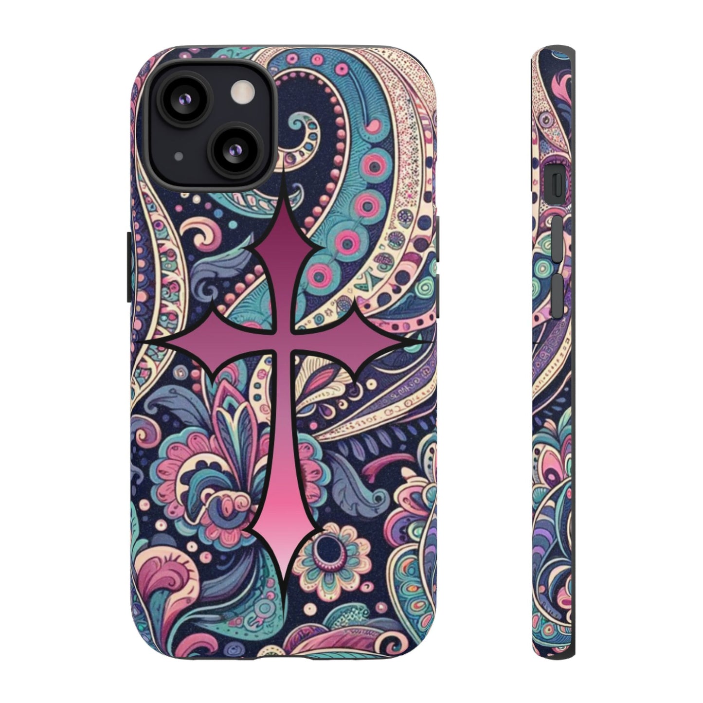 Colorful Cross Phone Case, Tough Phone Cover, Bohemian Style, Unique Gift for Her, Spiritual Design, Easter Accessories