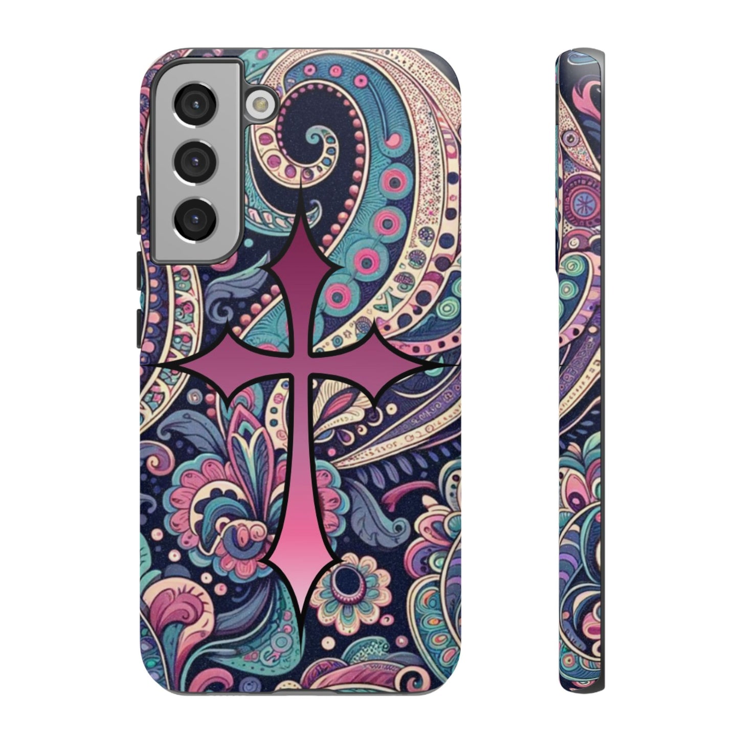 Colorful Cross Phone Case, Tough Phone Cover, Bohemian Style, Unique Gift for Her, Spiritual Design, Easter Accessories