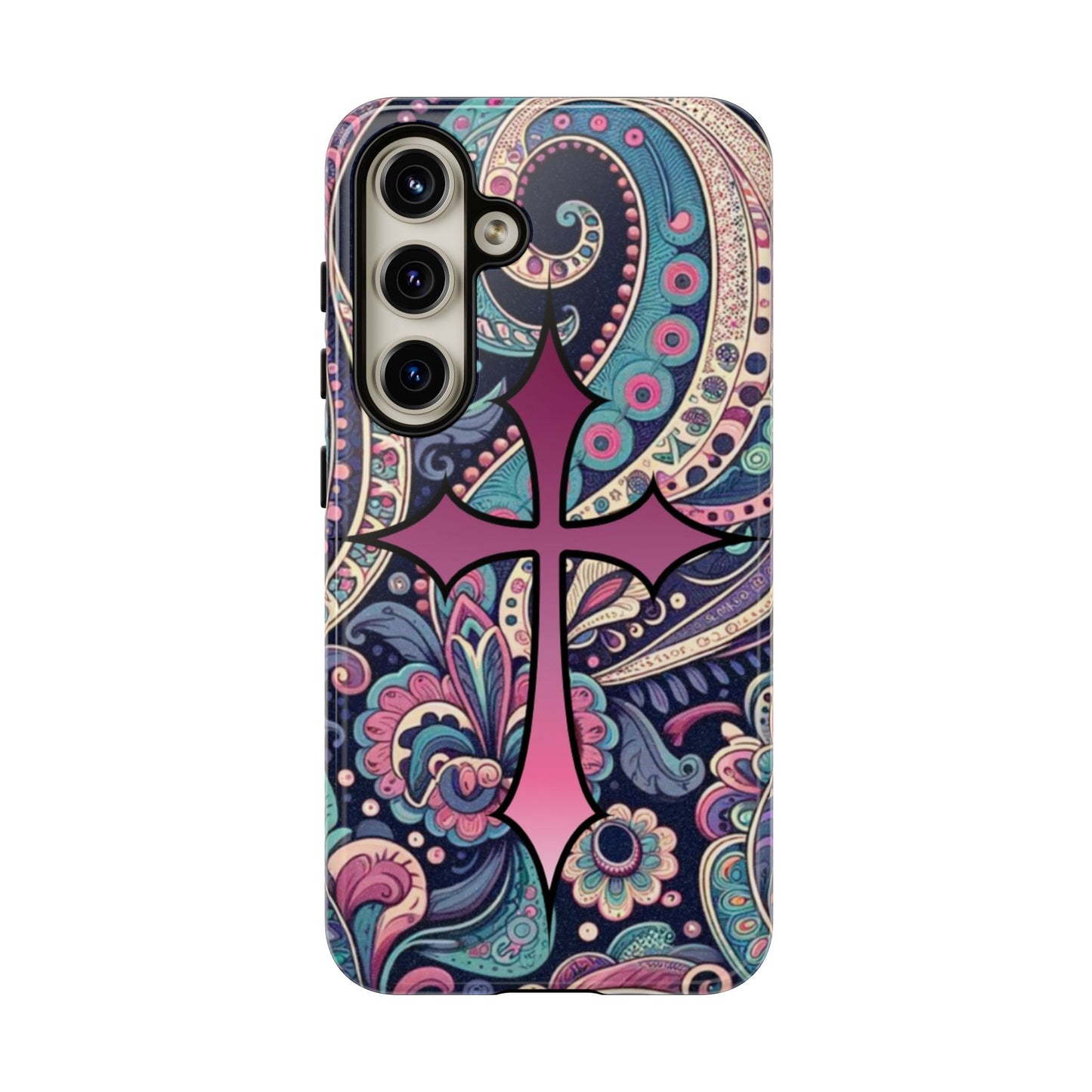 Colorful Cross Phone Case, Tough Phone Cover, Bohemian Style, Unique Gift for Her, Spiritual Design, Easter Accessories