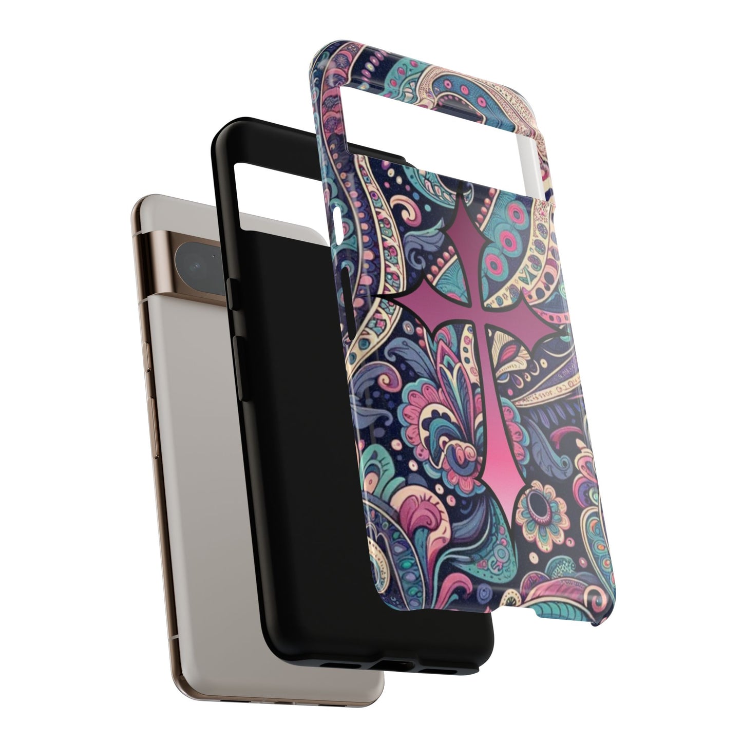 Colorful Cross Phone Case, Tough Phone Cover, Bohemian Style, Unique Gift for Her, Spiritual Design, Easter Accessories