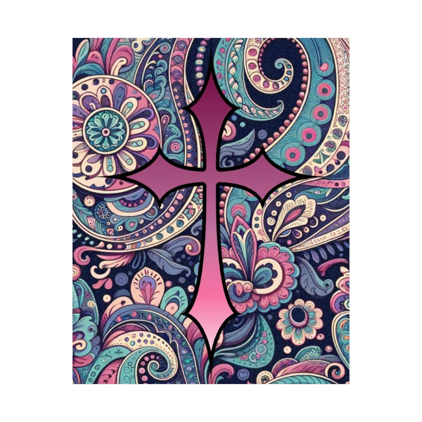 Chic and Colorful Newbo Design- Pink Cross and Paisley Design of Faith for Dorms. Back to School, Home Office, and Bedrooms
