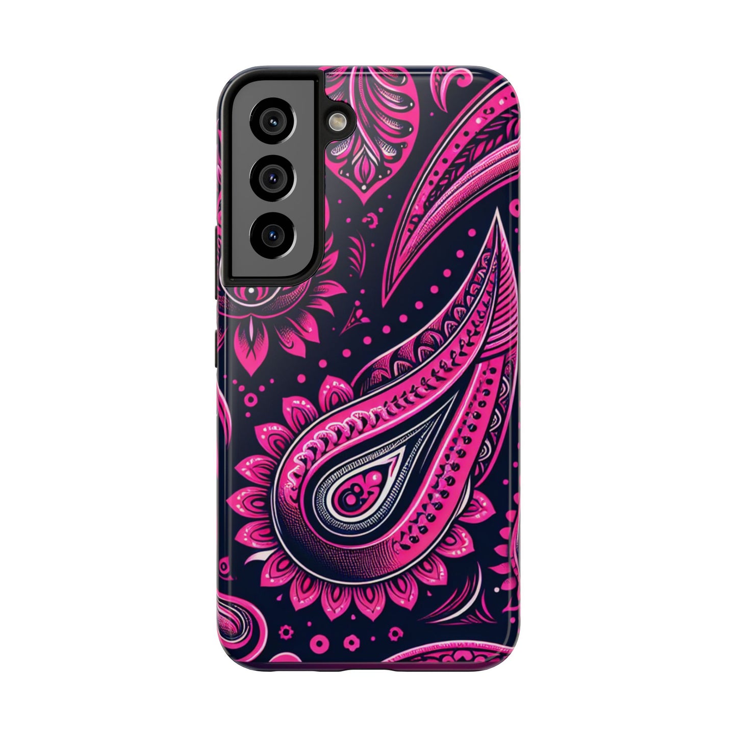 Phone Case - Vibrant Hot Pink Paisley with Black Background