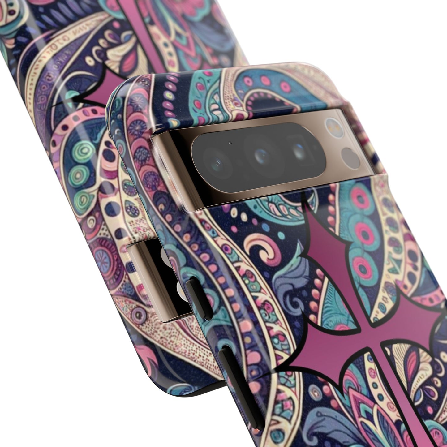Colorful Cross Phone Case, Tough Phone Cover, Bohemian Style, Unique Gift for Her, Spiritual Design, Easter Accessories