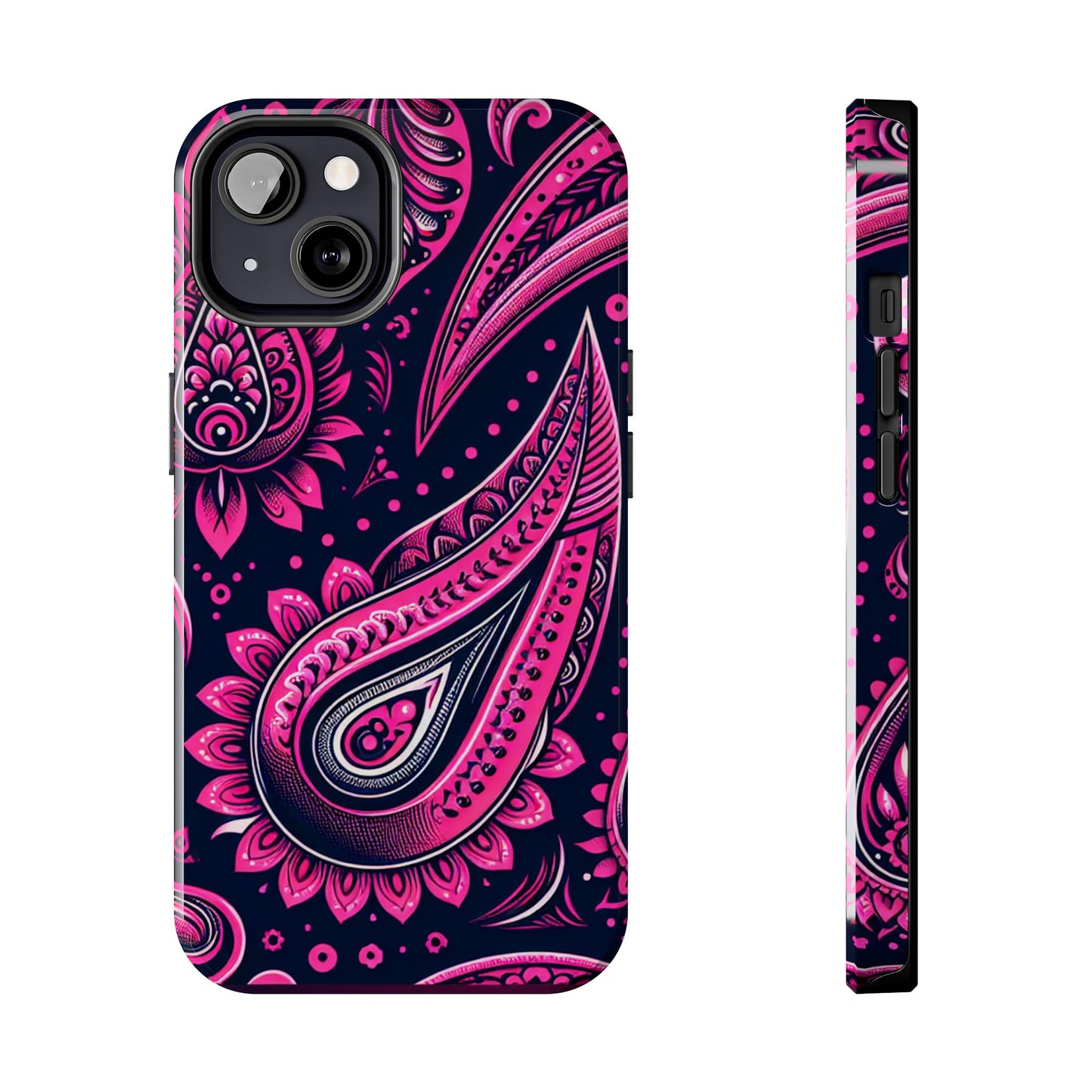 Phone Case - Vibrant Hot Pink Paisley with Black Background