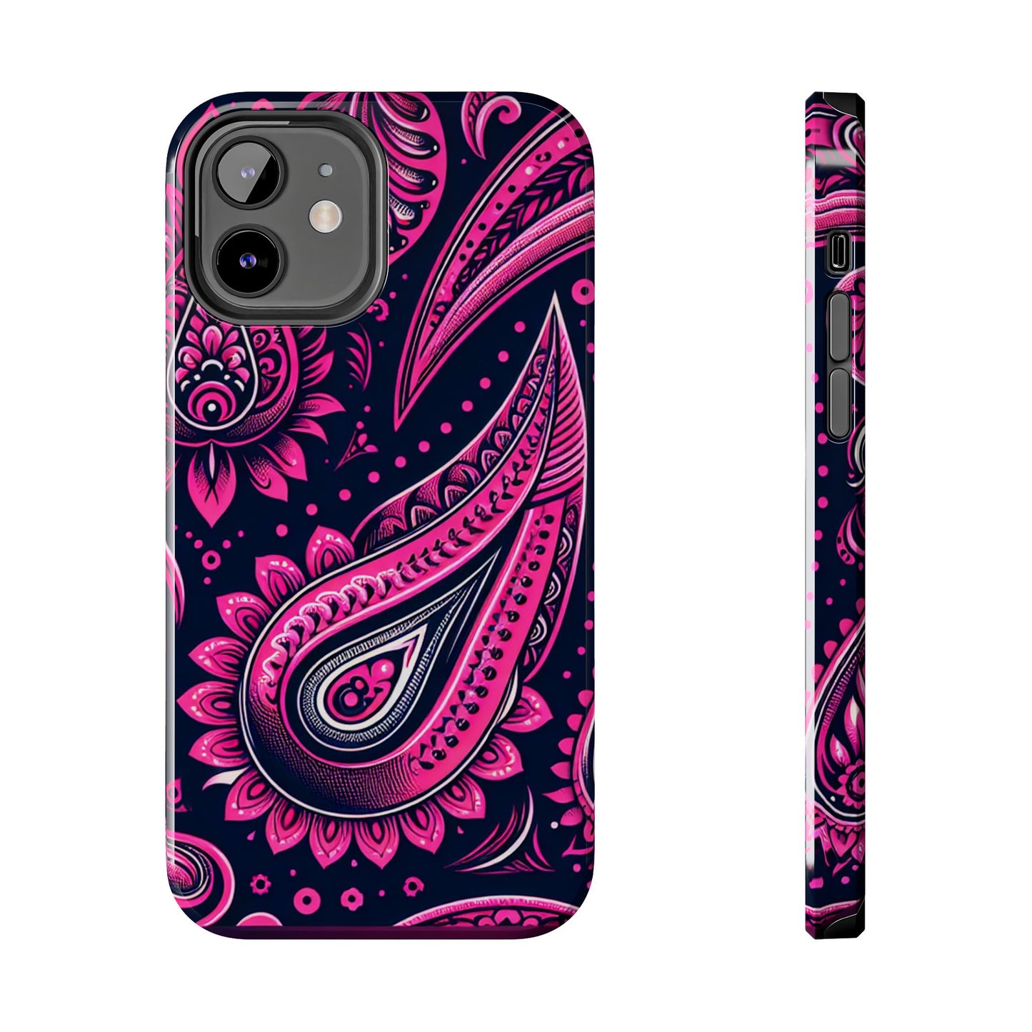 Phone Case - Vibrant Hot Pink Paisley with Black Background