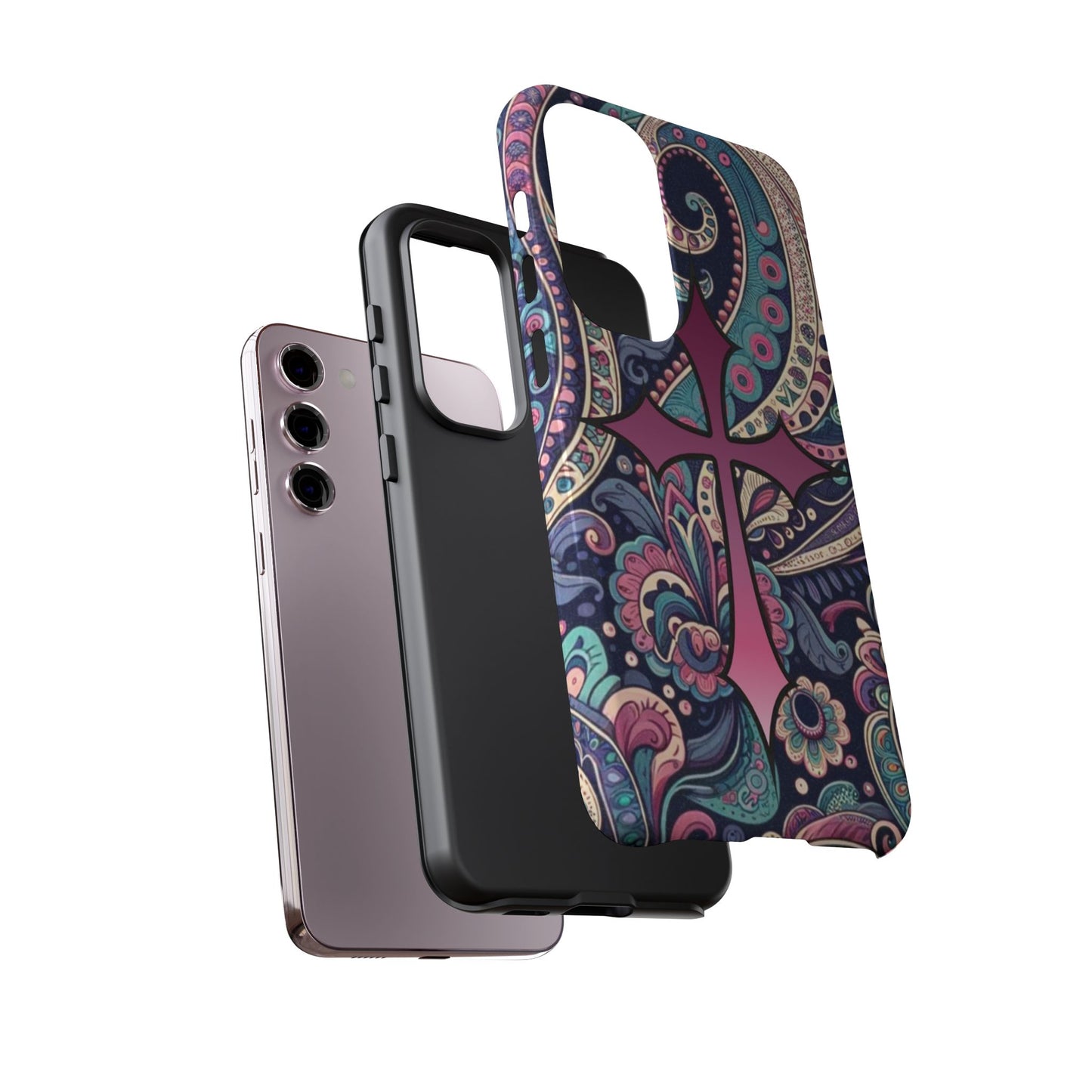 Colorful Cross Phone Case, Tough Phone Cover, Bohemian Style, Unique Gift for Her, Spiritual Design, Easter Accessories