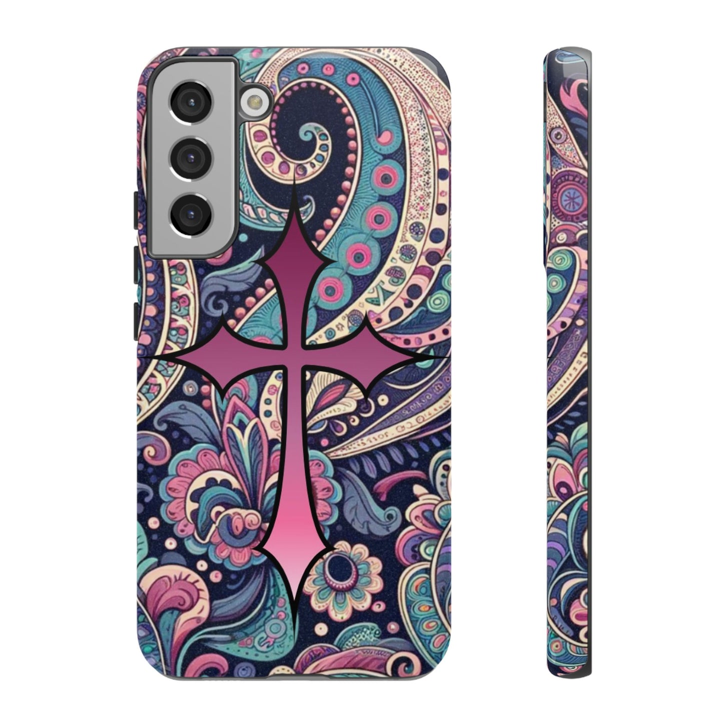 Colorful Cross Phone Case, Tough Phone Cover, Bohemian Style, Unique Gift for Her, Spiritual Design, Easter Accessories