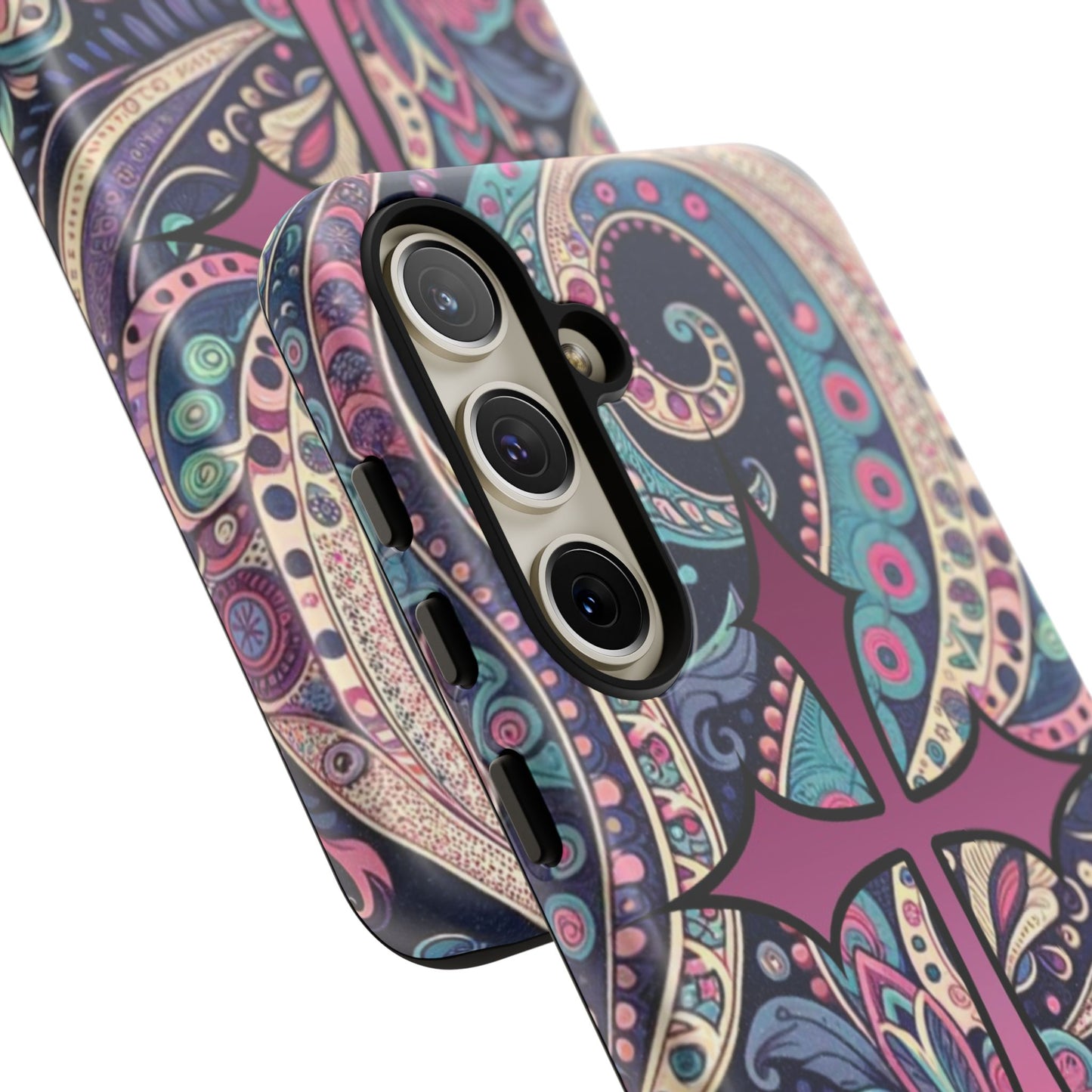 Colorful Cross Phone Case, Tough Phone Cover, Bohemian Style, Unique Gift for Her, Spiritual Design, Easter Accessories