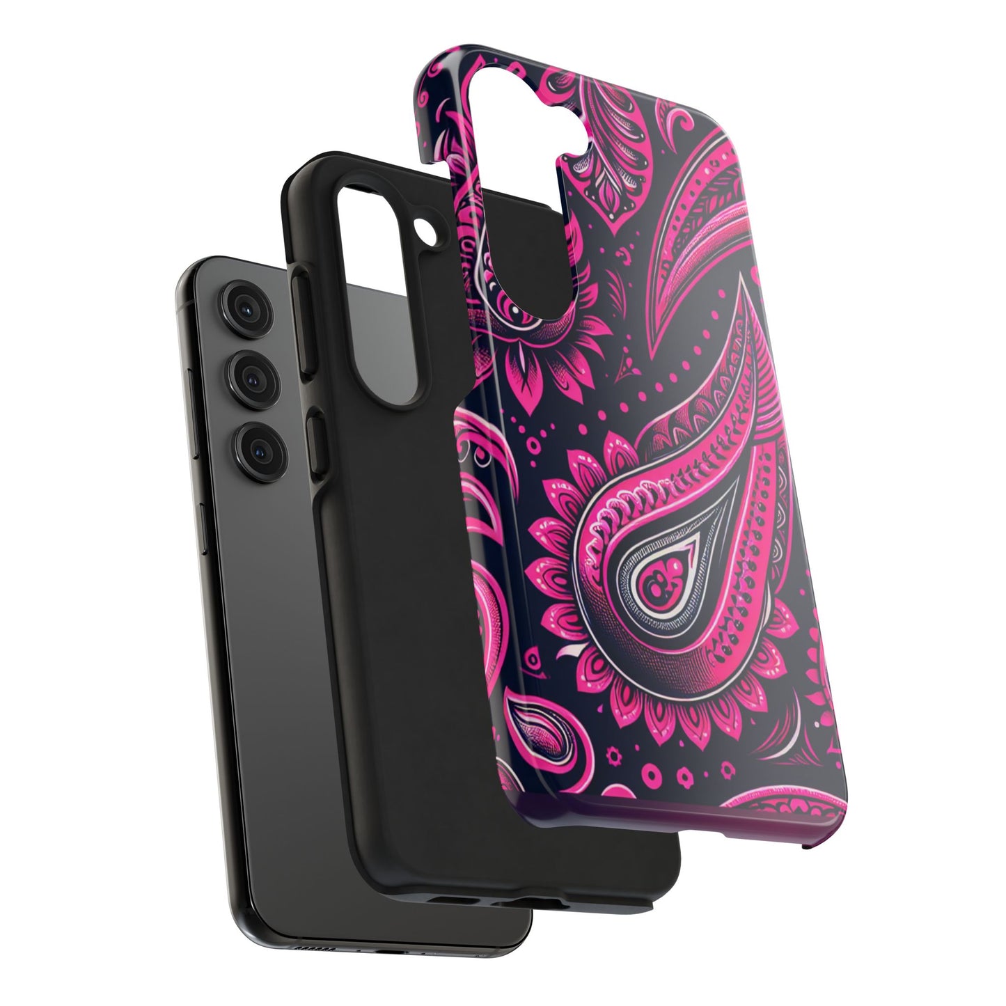 Phone Case - Vibrant Hot Pink Paisley with Black Background