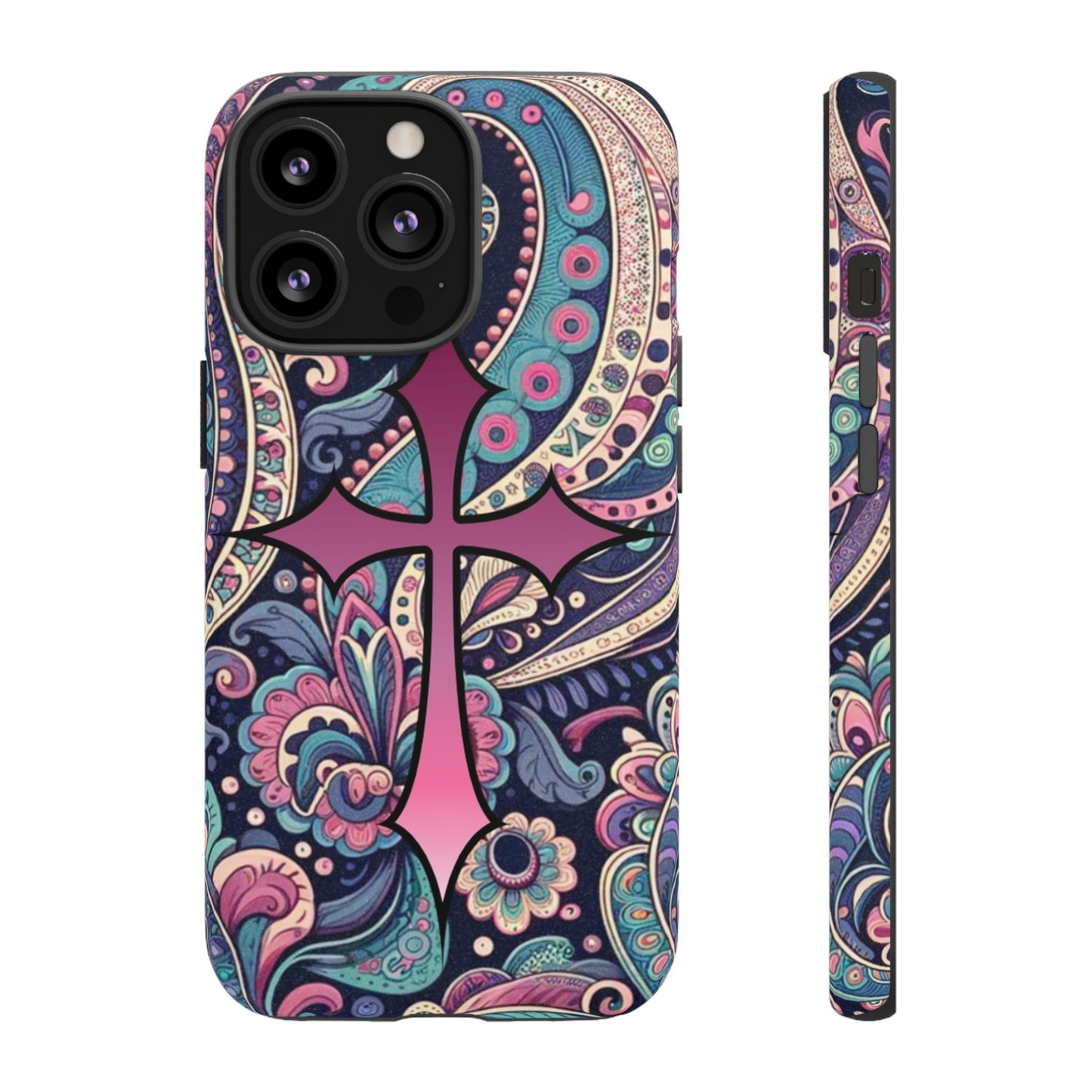 Colorful Cross Phone Case, Tough Phone Cover, Bohemian Style, Unique Gift for Her, Spiritual Design, Easter Accessories