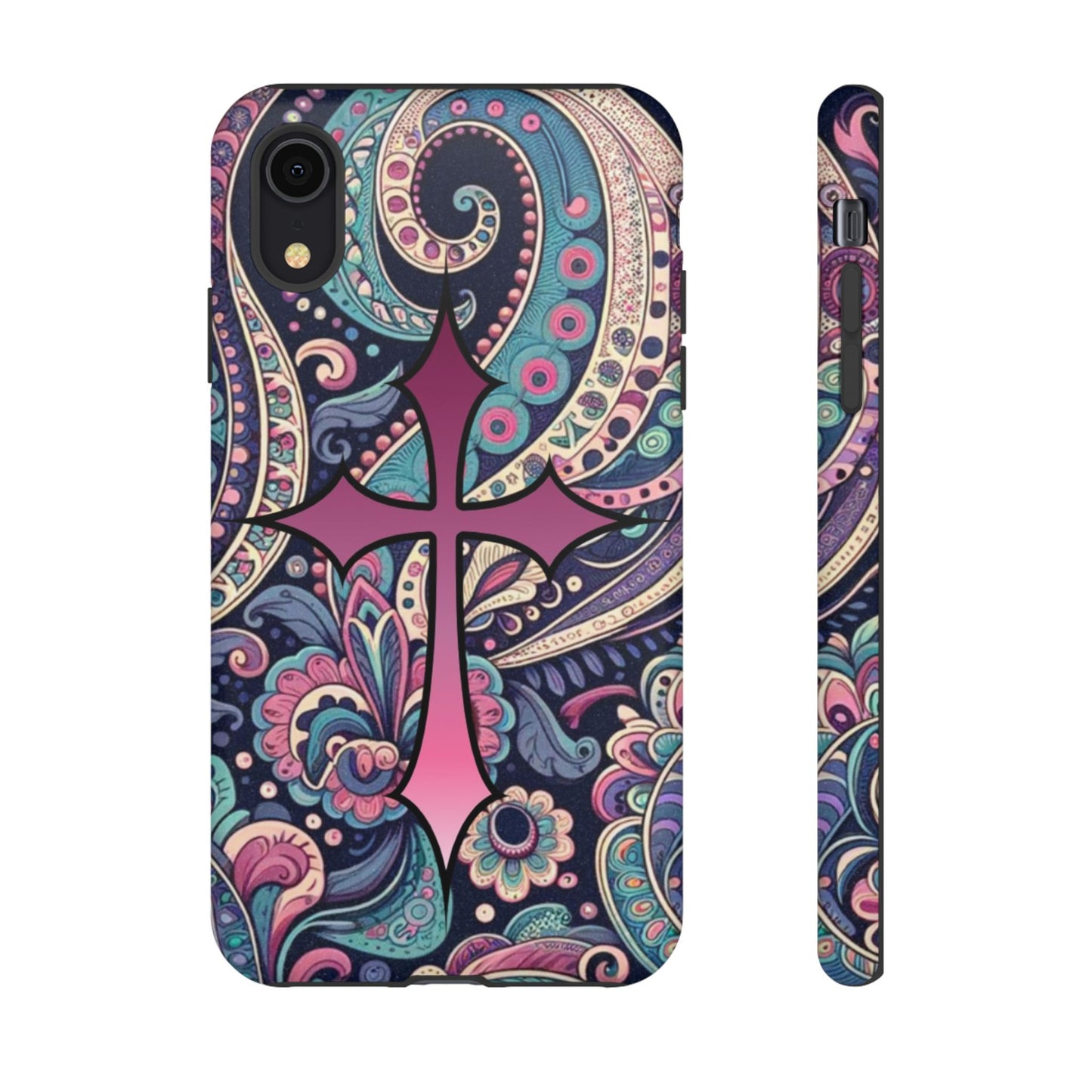 Colorful Cross Phone Case, Tough Phone Cover, Bohemian Style, Unique Gift for Her, Spiritual Design, Easter Accessories