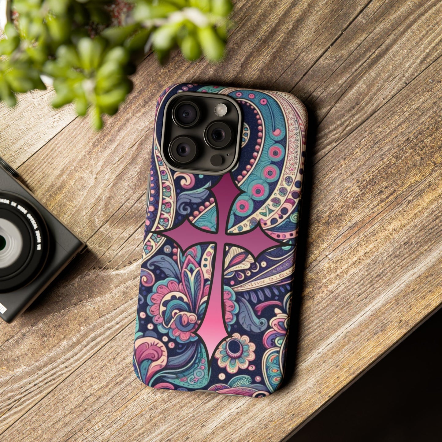 Colorful Cross Phone Case, Tough Phone Cover, Bohemian Style, Unique Gift for Her, Spiritual Design, Easter Accessories