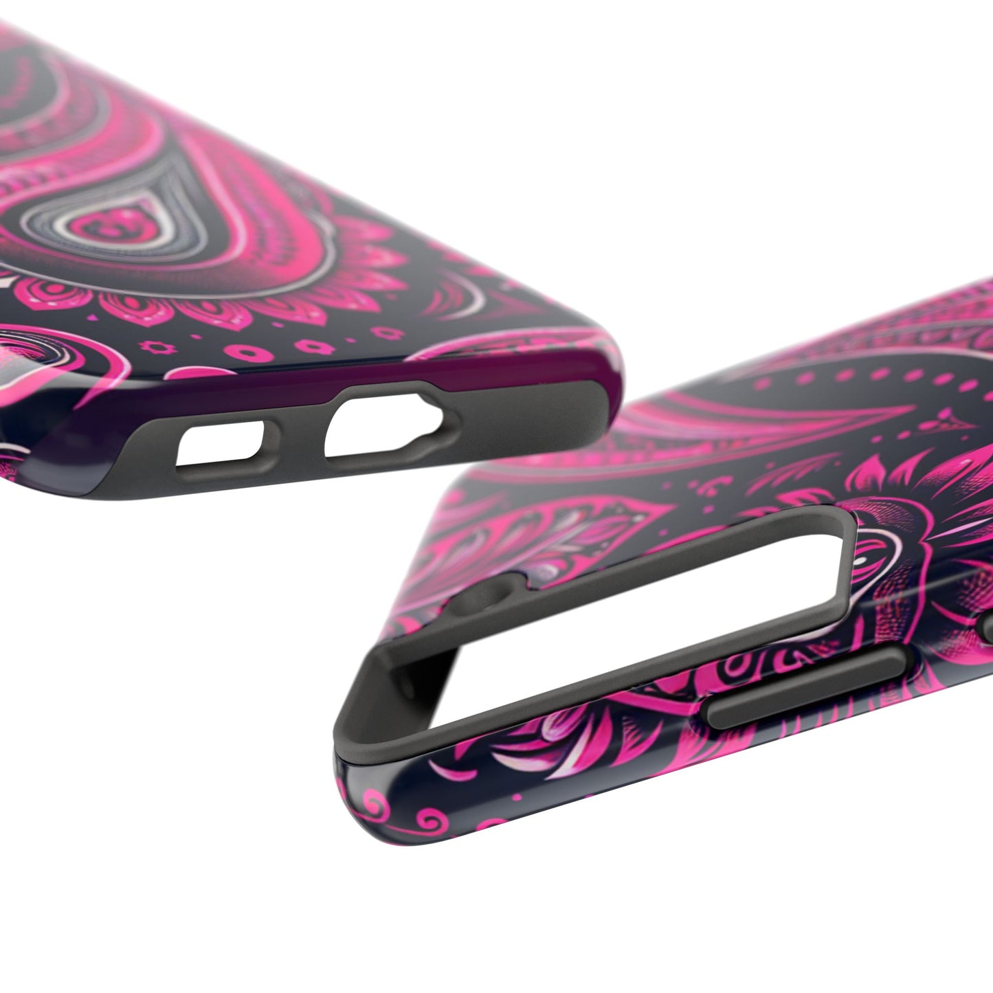 Phone Case - Vibrant Hot Pink Paisley with Black Background