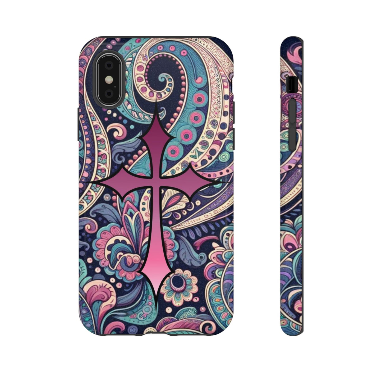 Colorful Cross Phone Case, Tough Phone Cover, Bohemian Style, Unique Gift for Her, Spiritual Design, Easter Accessories