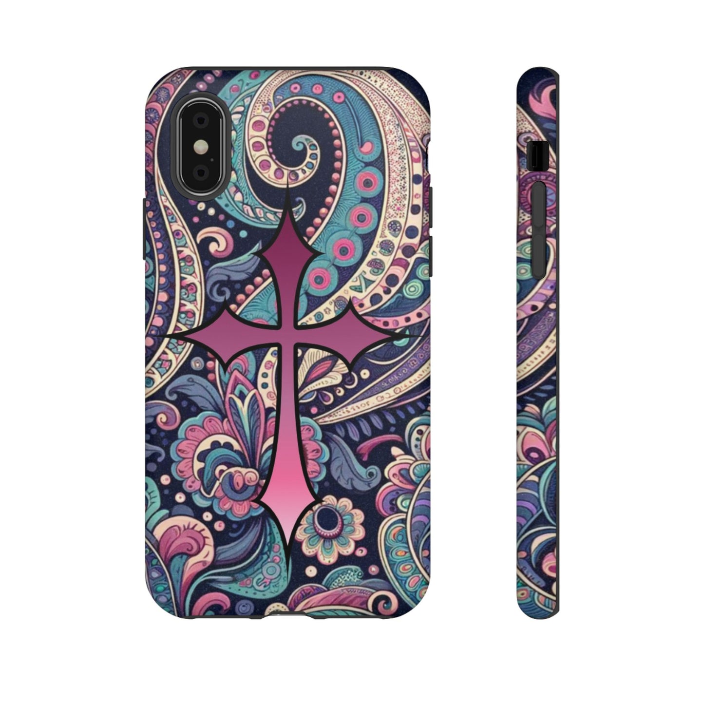 Colorful Cross Phone Case, Tough Phone Cover, Bohemian Style, Unique Gift for Her, Spiritual Design, Easter Accessories