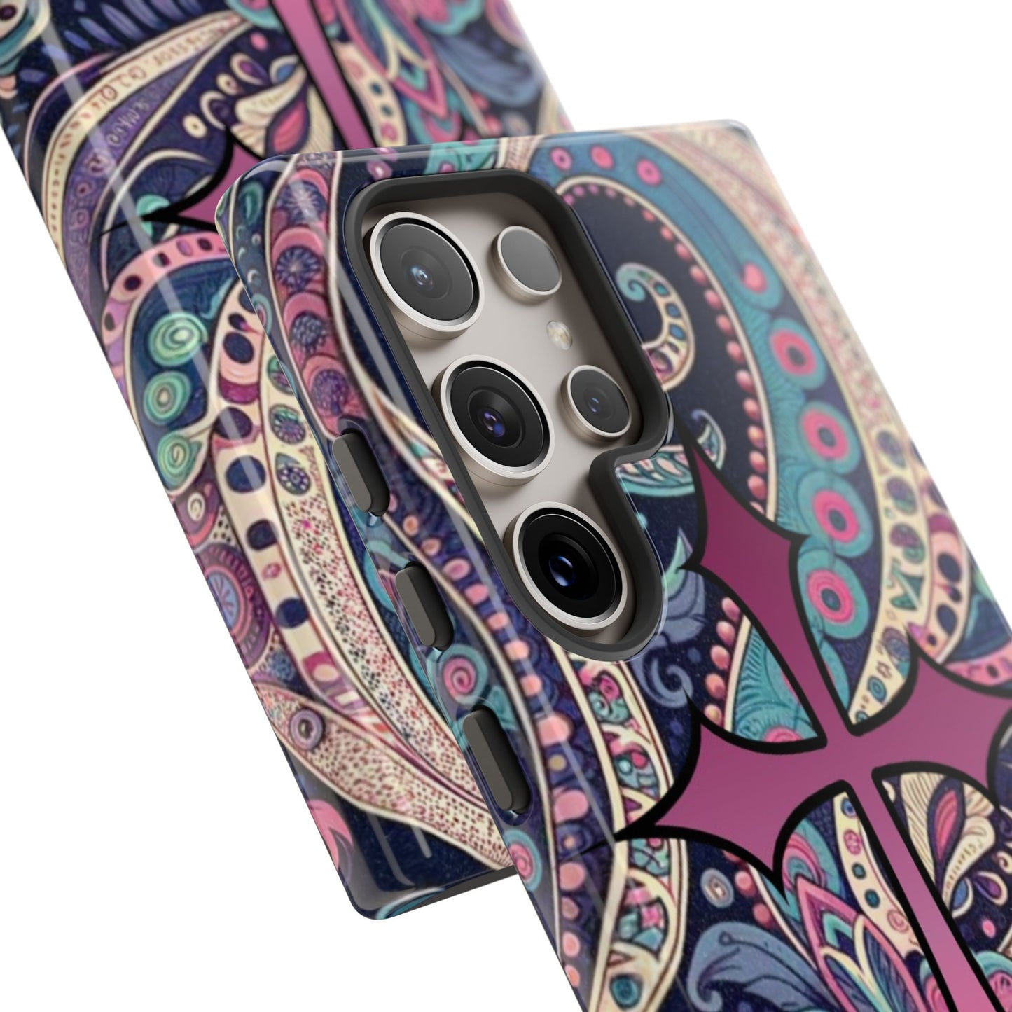 Colorful Cross Phone Case, Tough Phone Cover, Bohemian Style, Unique Gift for Her, Spiritual Design, Easter Accessories