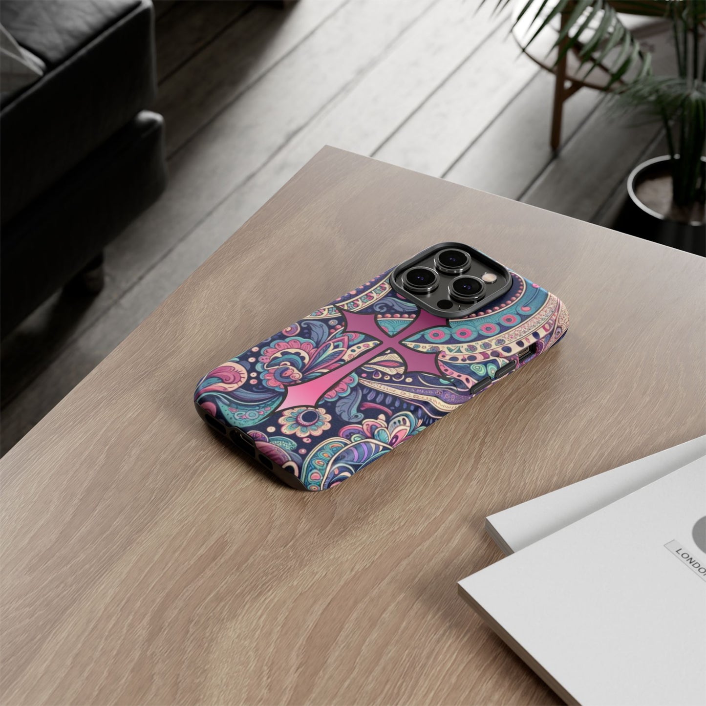 Colorful Cross Phone Case, Tough Phone Cover, Bohemian Style, Unique Gift for Her, Spiritual Design, Easter Accessories